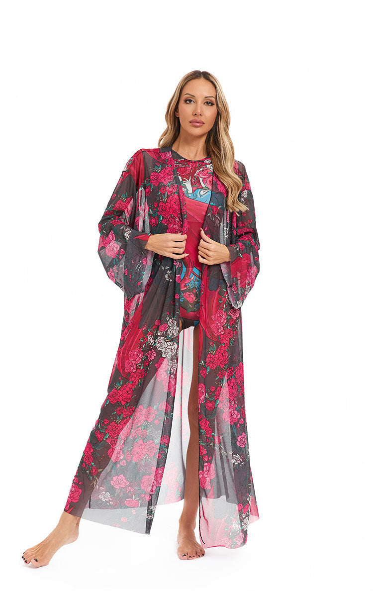 Damen eleganter transparenter Strandkimono mit floralem Design Echo Archiv