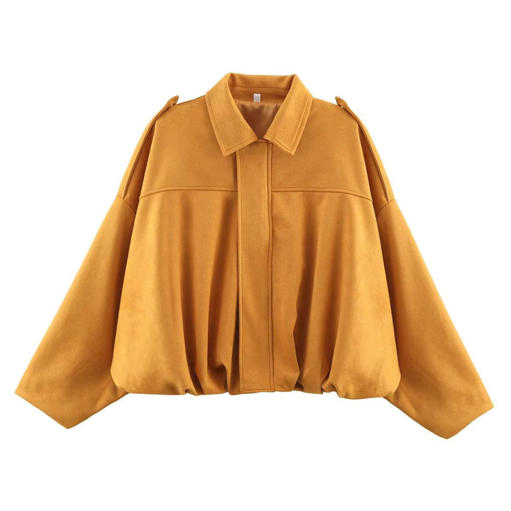 Damen Cropped Boxy Wildleder-Look Bomberjacke mit Epauletten-Schultern Echoarchiv