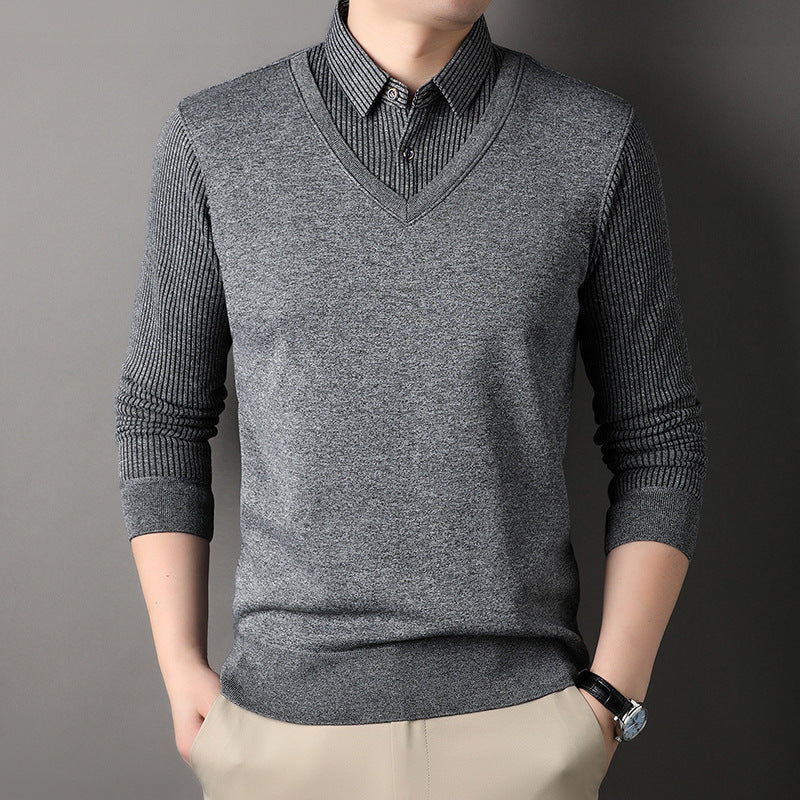 Herren Feinstrick-Pullover mit V-Ausschnitt und Hemdkragen-Optik Echo Archiv