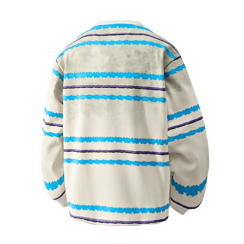Herren Rundhals-Sweatshirt mit Aquarellstreifen und gerippten Bündchen Echoarchiv