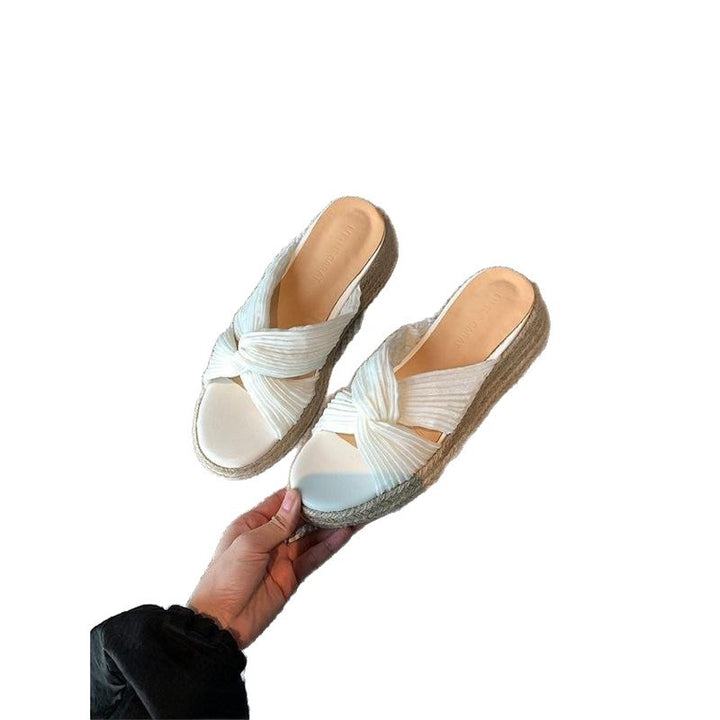 Damen Plateau-Espadrilles mit geknoteten Faltenriemen und geflochtener Jute-Sohle – Sorelia
