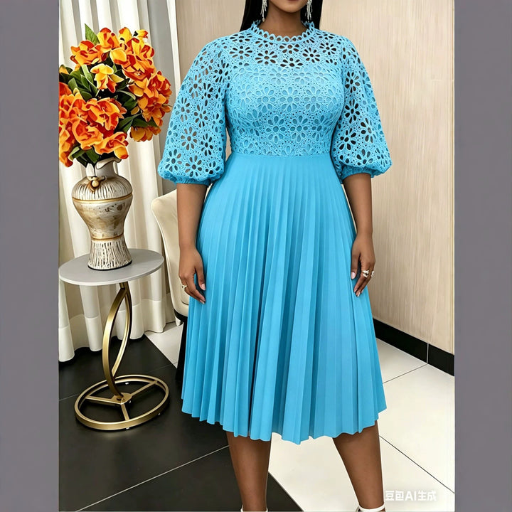 Damen elegantes Midikleid mit Spitzenoberteil und plissiertem Rock Echo Archiv