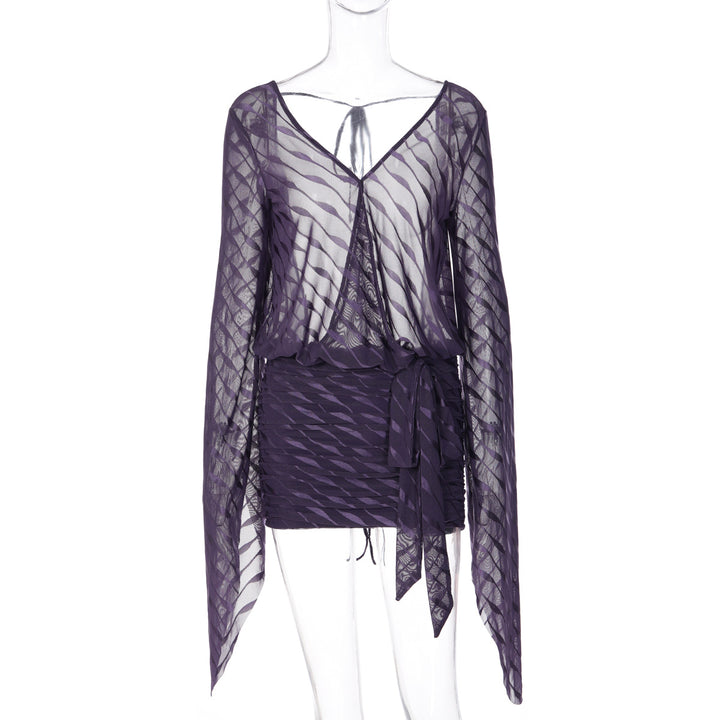 Damen Exklusives Minikleid mit tiefem V-Ausschnitt und fließenden Ärmeln Echo Archiv