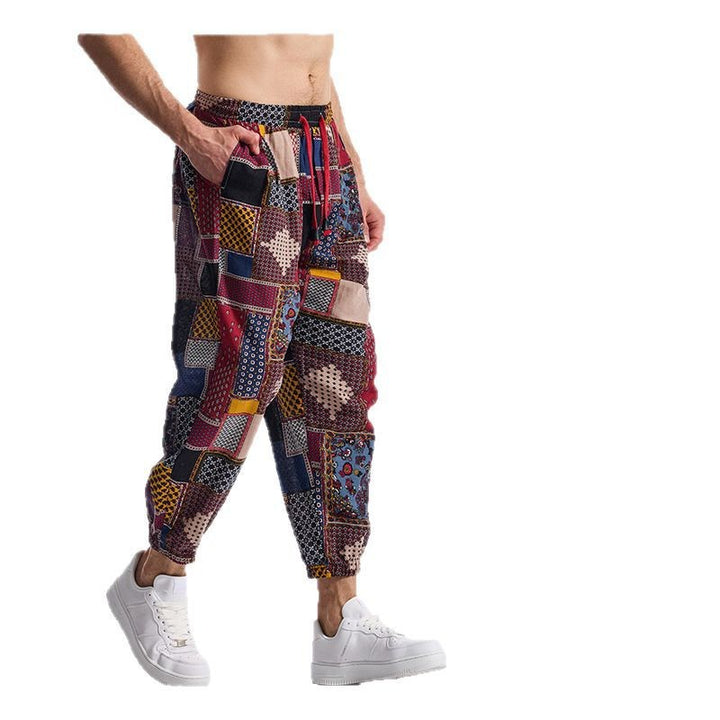 Herren lockere Freizeithose mit buntem Muster und elastischem Bund Echoarchiv