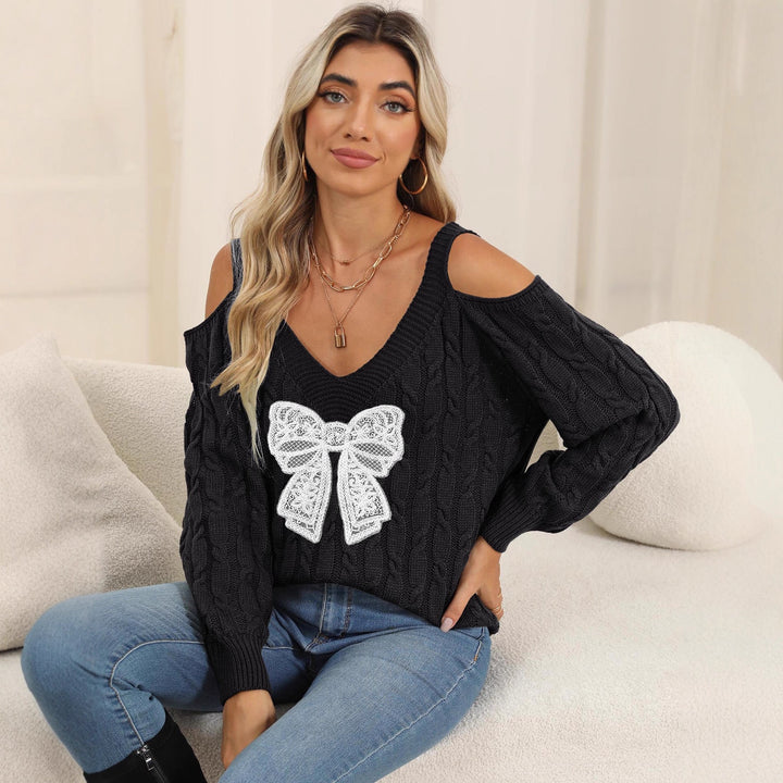 Damen modischer Pullover mit verspielt eingestricktem Schleifenmotiv Echo Archiv