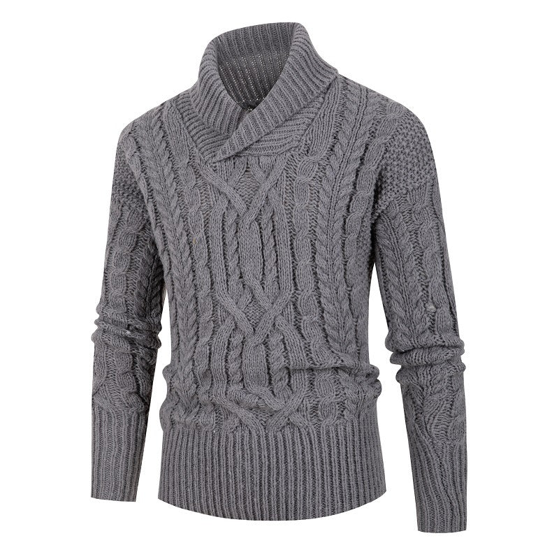 Herren Grobstrickpullover mit Schalkragen und raffinierten Zopfmuster Echoarchiv