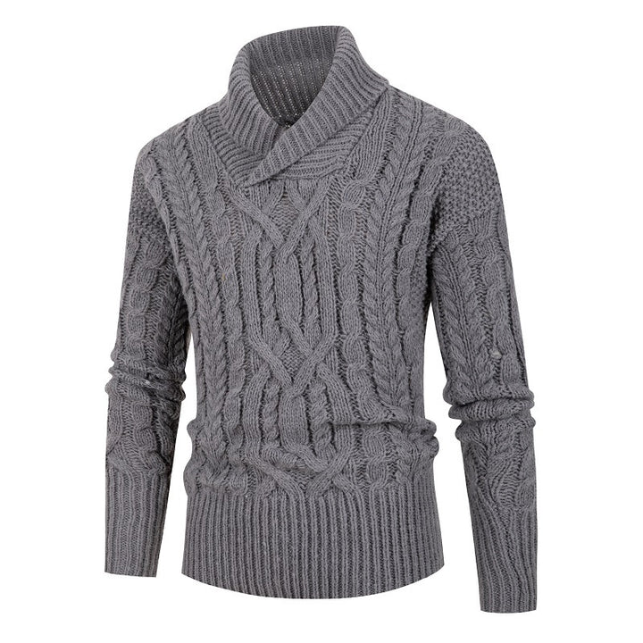 Herren Grobstrickpullover mit Schalkragen und raffinierten Zopfmuster Echoarchiv