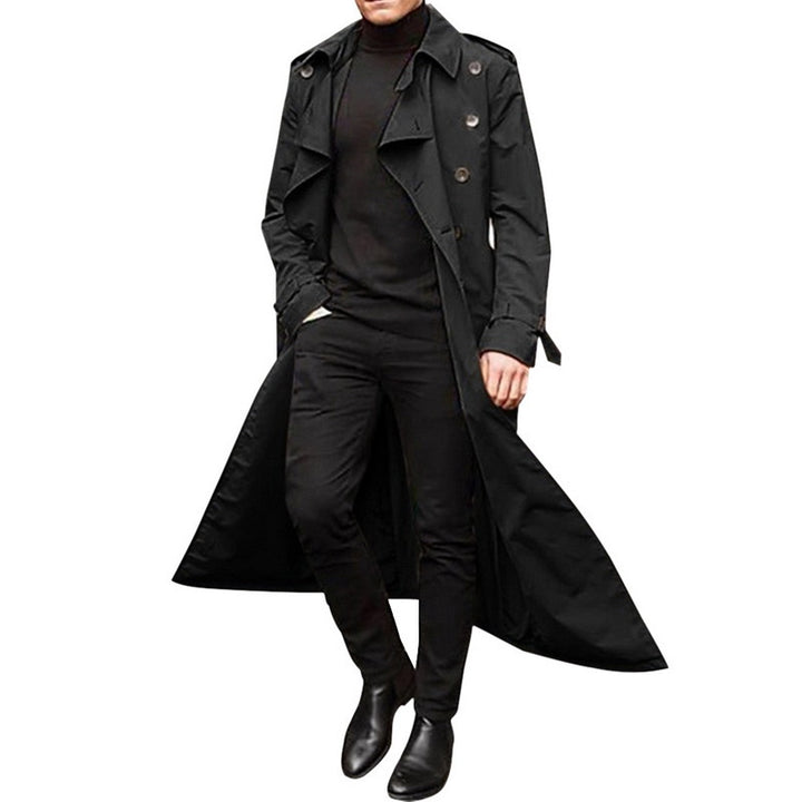 Herren eleganter Trenchcoat mit tiefem Revers und verdeckten Knöpfen Echoarchiv