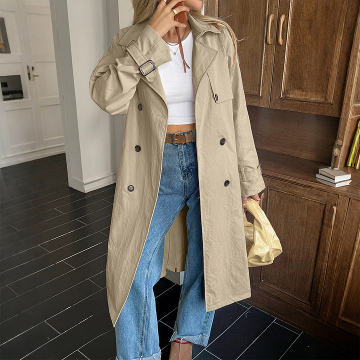 Damen klassischer Trenchcoat mit Doppelreihe, Taillengürtel, verstellbaren Manschetten und geraden Knopfleiste – Avérine