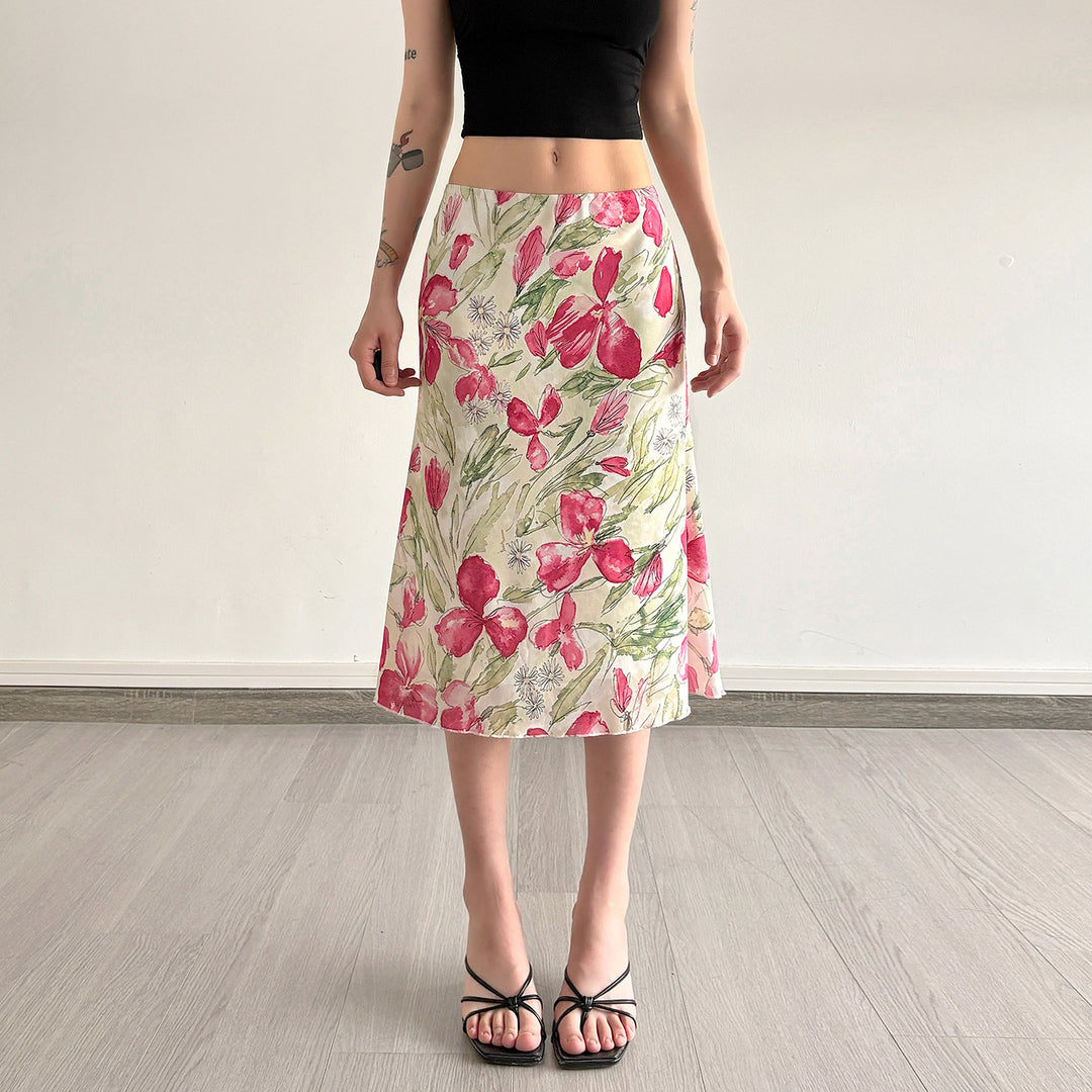 Damen eleganter Midirock mit floralen Motiven und schwingendem Schnitt Echo Archiv