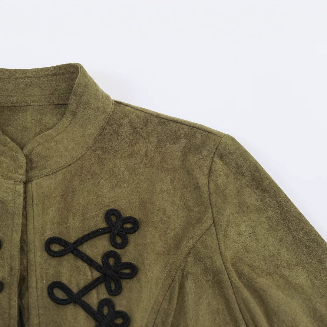 Damen Kurzblouson aus Velourslederoptik mit dekorativen Zierknoten und Stehkragen Echo Archiv