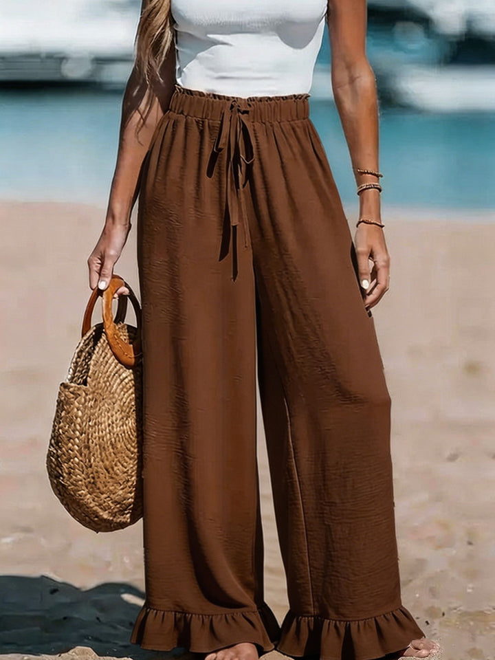Damen Leichte Leinenhose mit weitem Bein und elastischem Bund – Avélisse