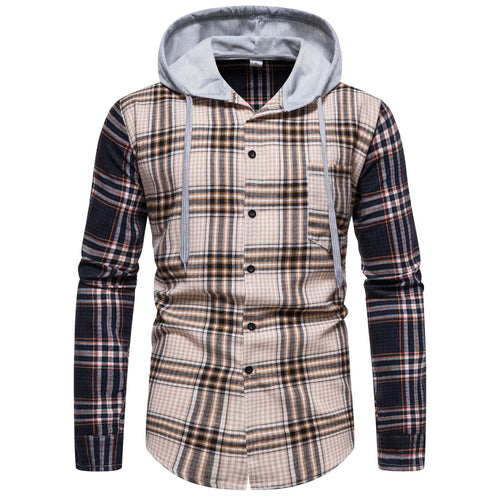 Herren Karo-Hemdjacke mit integrierter Kapuze und modernen Mustern Echoarchiv
