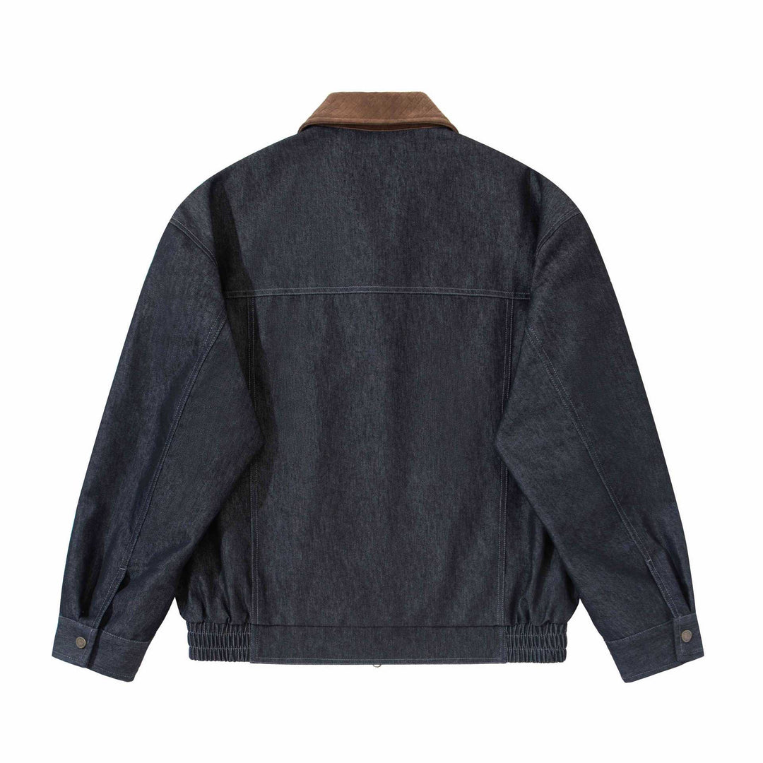 Herren Boxy-Denim-Blousonjacke mit Wildlederkragen und elastischem Saum Echoarchiv