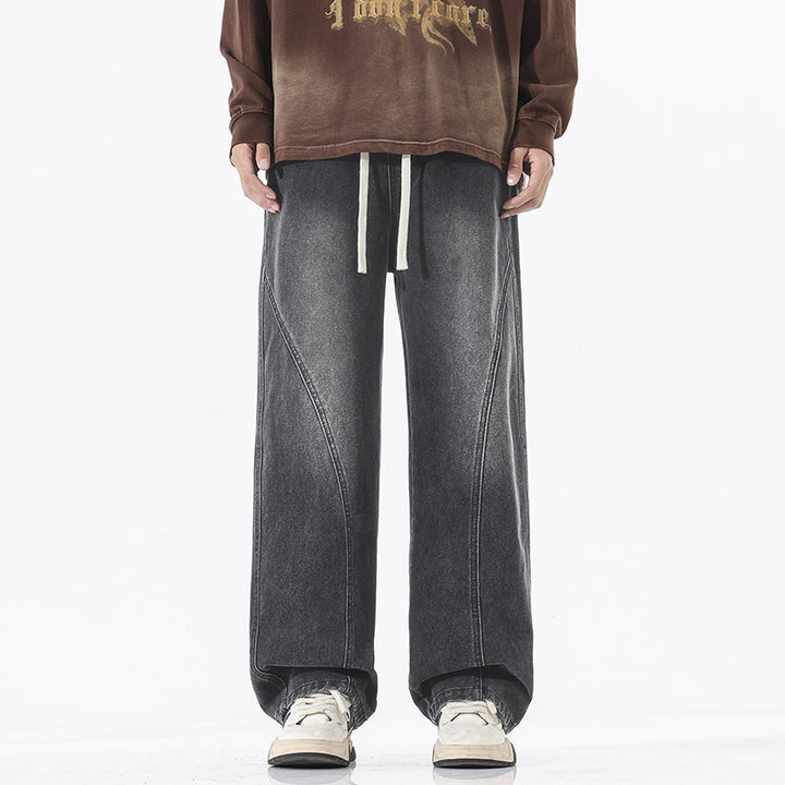 Herren Skulpturale Baggy-Denimhose mit tiefem Schritt und abgerundetem Saum Echo Archiv