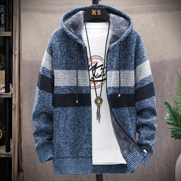 Herren modische Strickjacke mit Kapuze und gestreiftem Design Echoarchiv