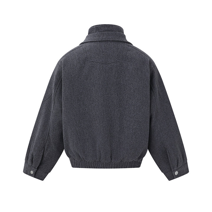 Herren Boxy Wollmix-Blousonjacke mit asymmetrischem Doppelverschluss und hohem Stehkragen Echoarchiv