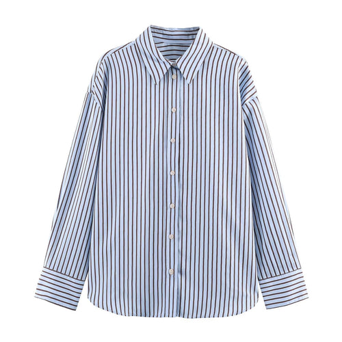 Damen Oversize Gestreifte Hemdbluse mit Kentkragen, durchgehender Knopfleiste und langen Manschetten Echo Archiv