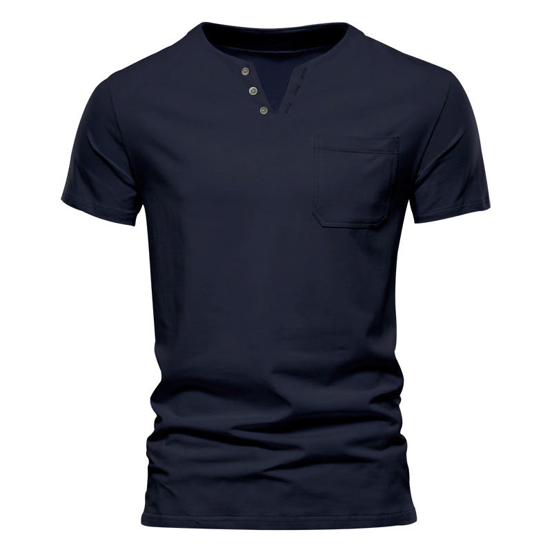 Herren nan tailliertes Kurzarm-Henleyshirt mit Brusttasche und asymmetrischer Knopfleiste Echo Archiv