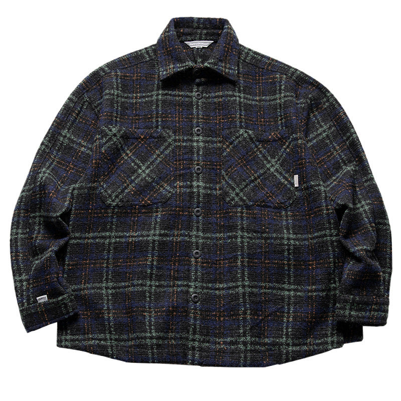 Unisex Karo-Overshirt aus Wollmix mit aufgesetzten Brusttaschen Echoarchiv