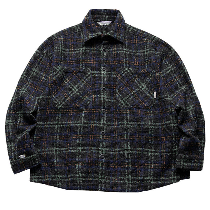 Unisex Karo-Overshirt aus Wollmix mit aufgesetzten Brusttaschen Echoarchiv