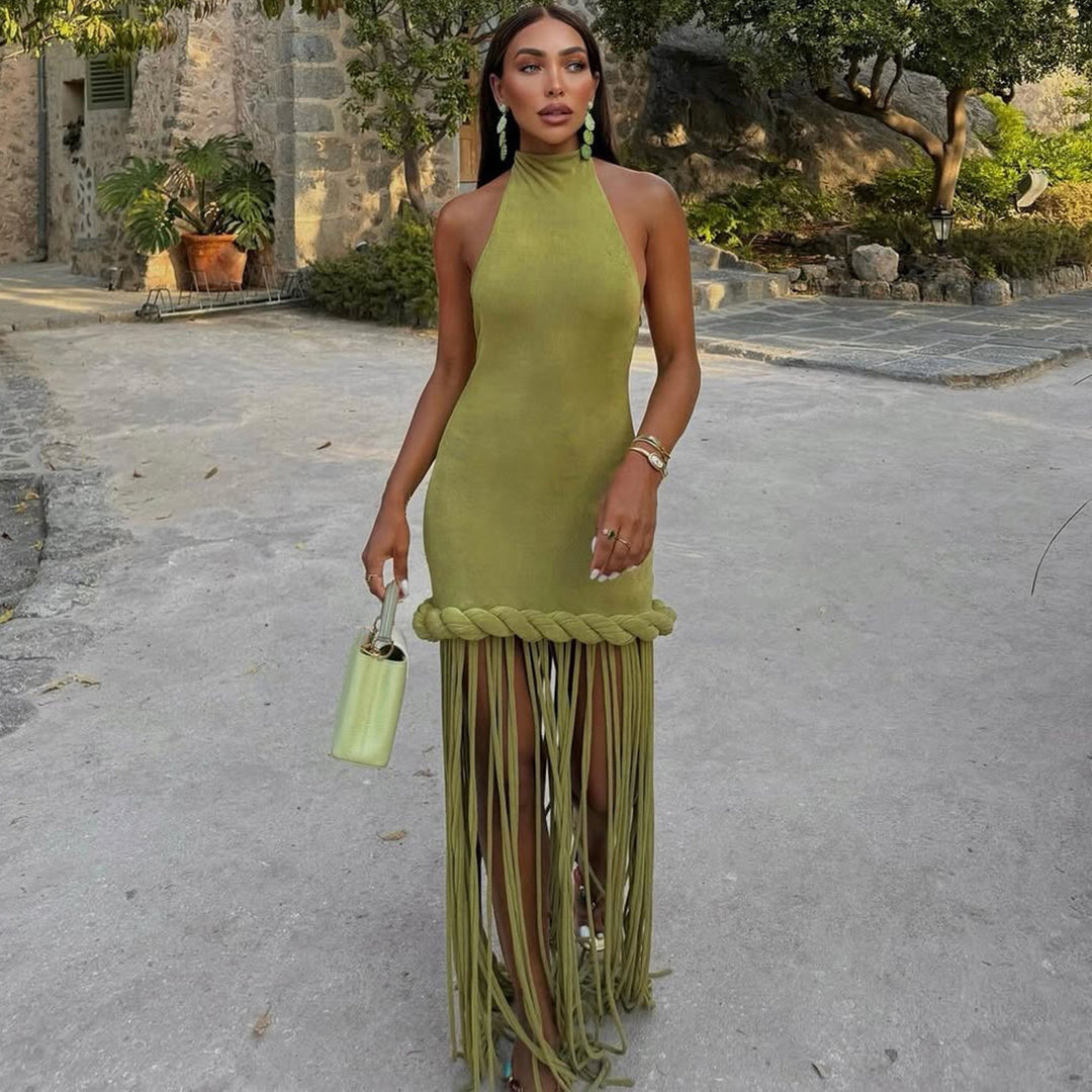 Damen Kurzes Kleid mit fransiger Detail Echo Archiv