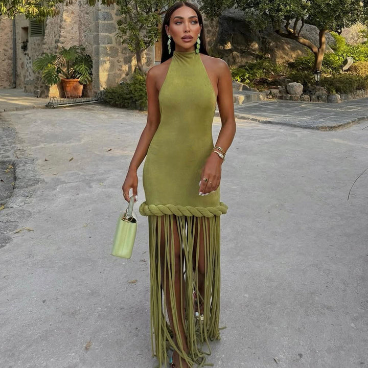Damen Kurzes Kleid mit fransiger Detail Echo Archiv