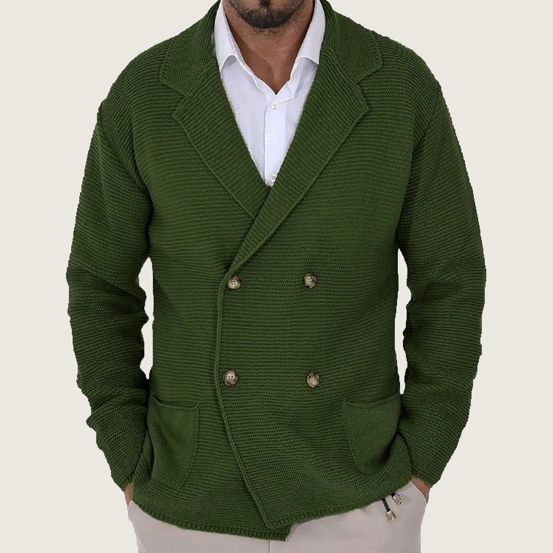 Herren modischer Strickblazer mit doppelter Knopfleiste und Taschen Echoarchiv