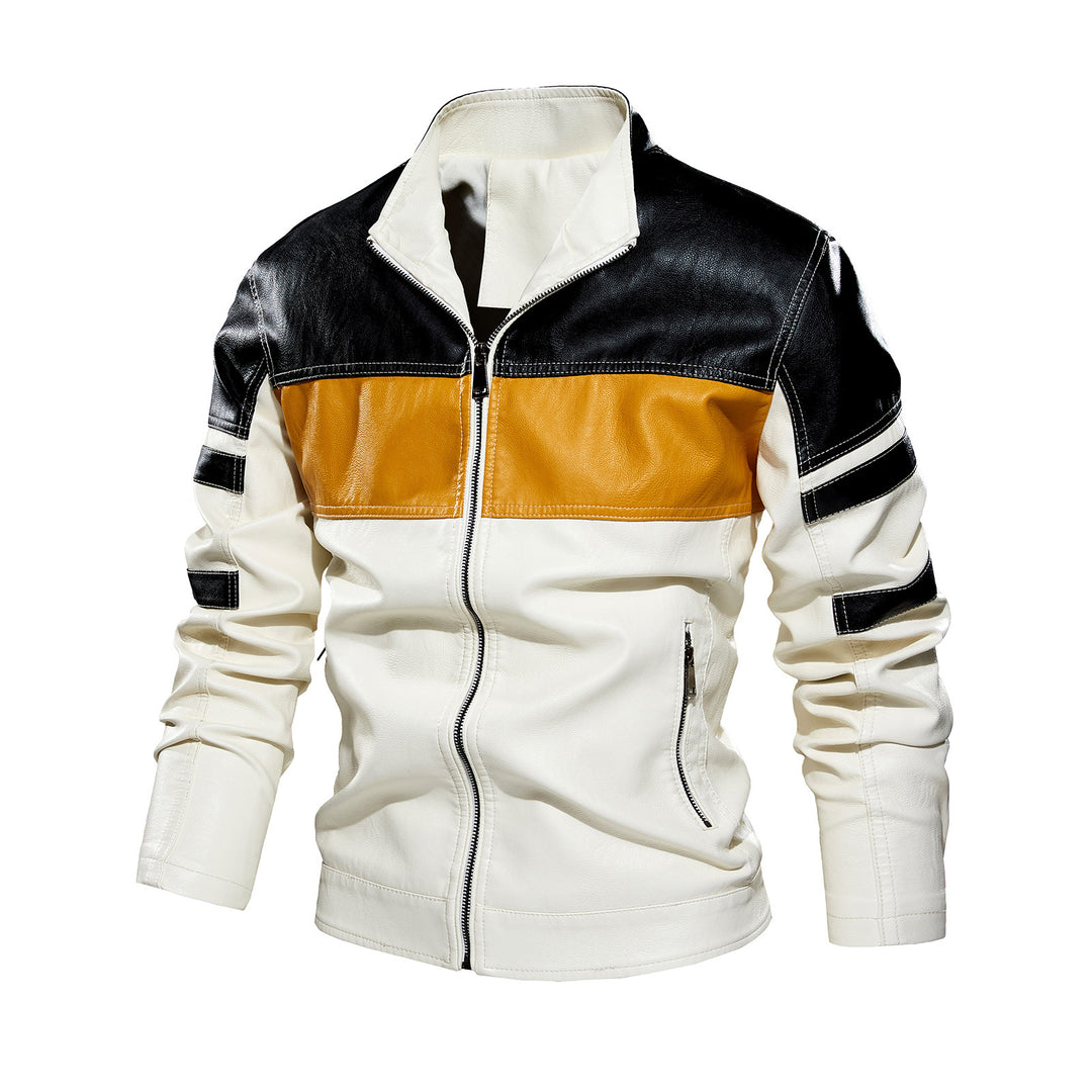 Herren modische Bikerjacke aus Lederimitat mit kontrastierenden Farbpanelen Echoarchiv