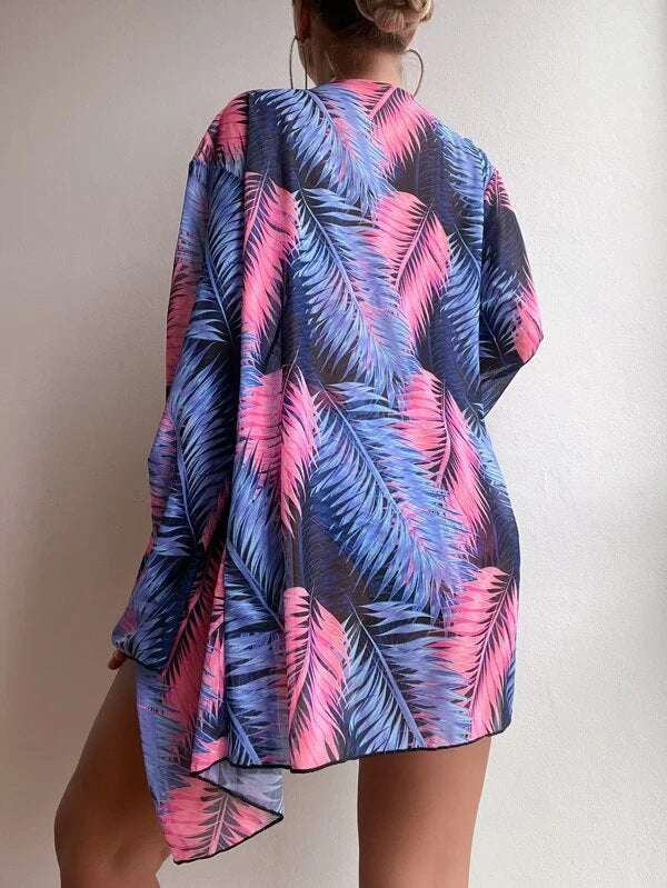 Damen Bandeau-Bikini mit floralem Design und passendem Kimono Echo Archiv