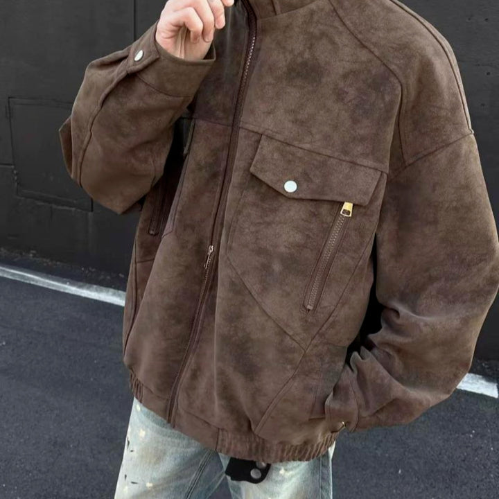 Herren lässige Utility-Jacke aus hochwertigem Kunstleder mit praktischen Taschen Echoarchiv