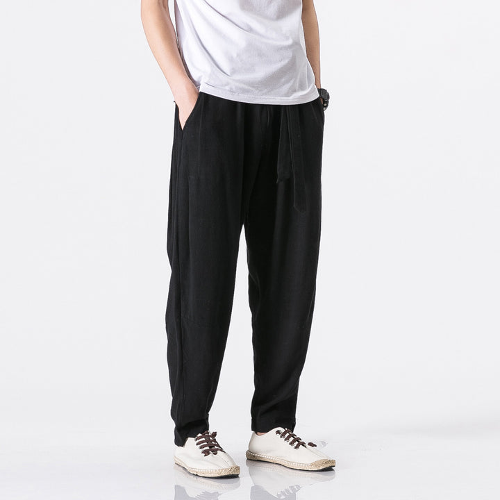 Herren nan entspannte Leinen-Baumwoll Harem-Joggerhose mit verdecktem Tunnelzug und tapered Bein Echo Archiv