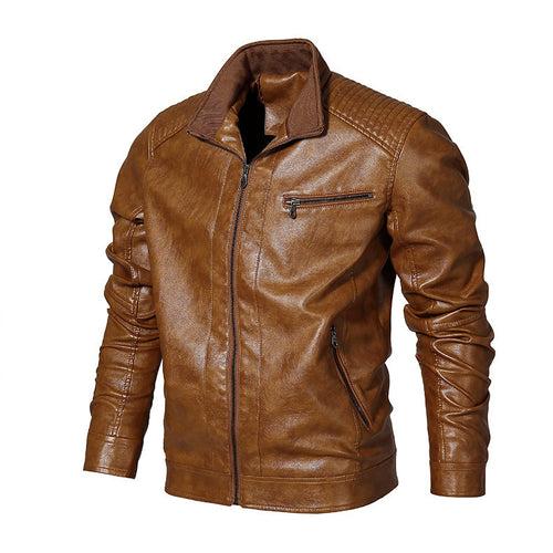 Herren schmal geschnittenes Kunstleder-Blouson mit hochschließendem Stehkragen und Schultersteppung Echoarchiv