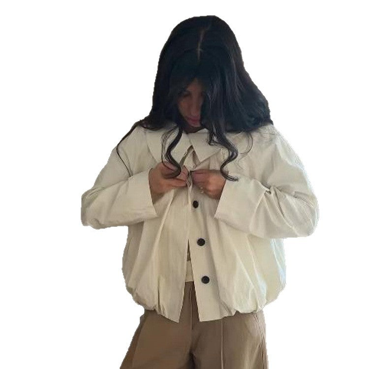 Damen Leichte Cropped‑Blusejacke mit kastiger Silhouette, übergroßem Hemdkragen und Ballonärmeln Echoarchiv