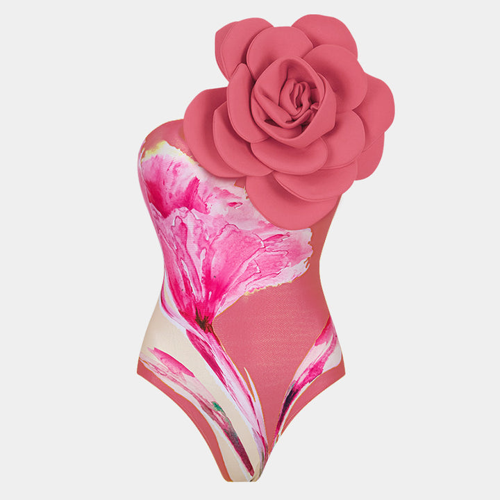 Damen Einteiler Badeanzug mit floralem Design und elegantem Wickelrock Echo Archiv