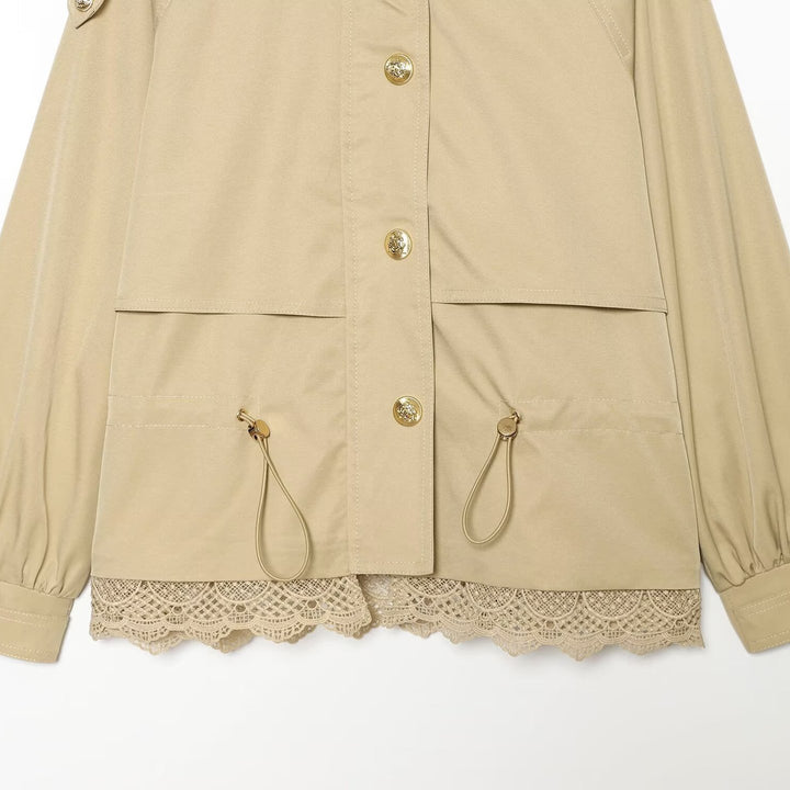 Damen leichte Fieldjacke mit Tunnelzug, Stehkragen, Epauletten und Spitzenbesatz Echo Archiv