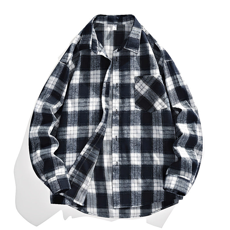 Herren Oversize karierte Flanellhemdjacke mit Brusttasche & abgerundetem Saum Echo Archiv