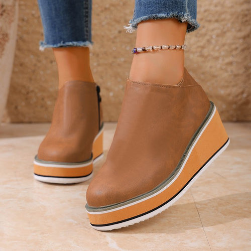 Damen nan Keilabsatz-Stiefelette mit seitlichem Reißverschluss und gepolstertem Komfortfußbett Echo Archiv