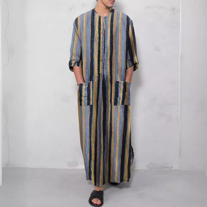 Herren nan lockerer Kaftan aus Leinenmischung mit Knopfleiste und aufgesetzten Taschen Echo Archiv