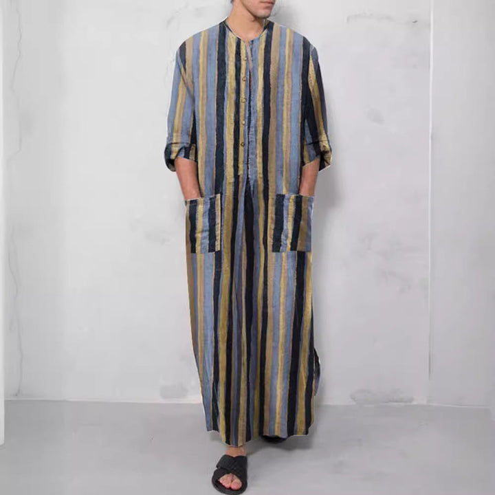 Herren nan lockerer Kaftan aus Leinenmischung mit Knopfleiste und aufgesetzten Taschen Echoarchiv