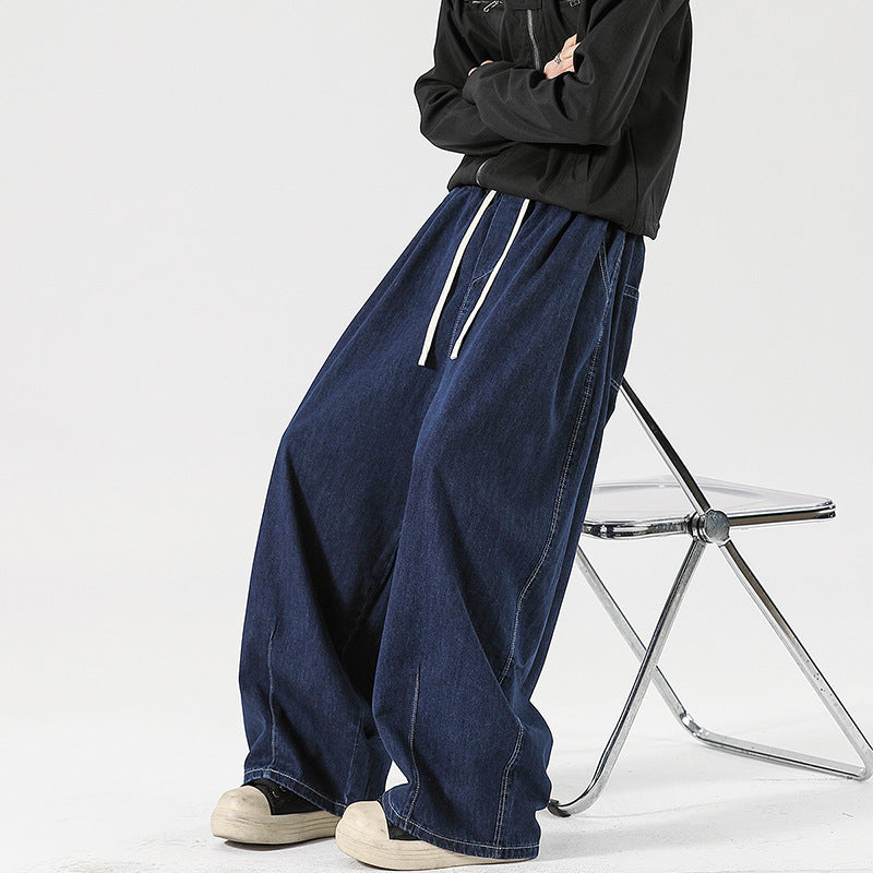 Damen Weite Denim-Palazzohose mit Tunnelzugbund, tiefem Schritt und extra weitem Bein Echo Archiv