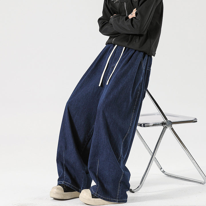 Damen Weite Denim-Palazzohose mit Tunnelzugbund, tiefem Schritt und extra weitem Bein Echo Archiv