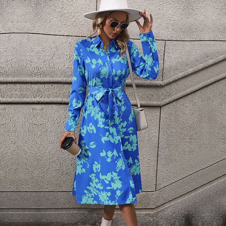 Damen Langärmliges Hemdblusenkleid mit Taillengürtel Echo Archiv