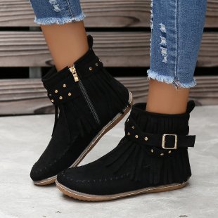 Damen Boho-Fransen-Ankleboots im Mokassinstil mit Nietenbesatz und Zierschnalle Echo Archiv