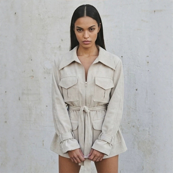 Damen Kurzjacke im Utility‑Shacket‑Stil mit Taillenzug Echoarchiv