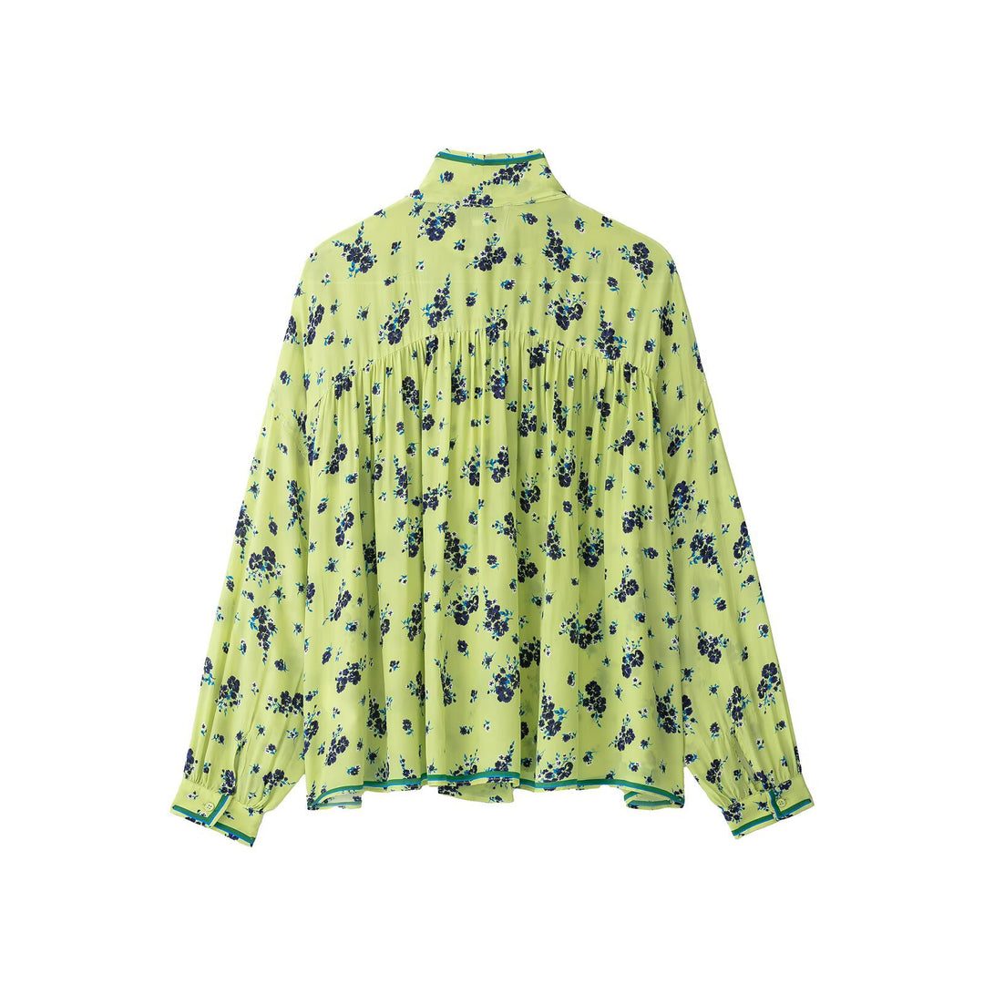 Damen Geblümte Chiffonbluse mit Schleifenkragen und Ballonärmeln Echo Archiv