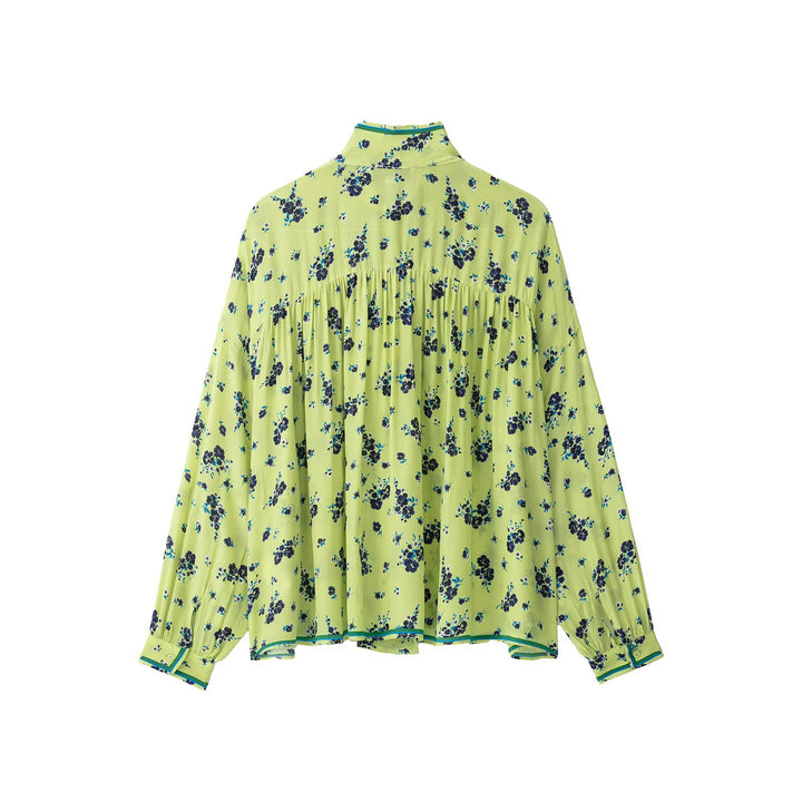 Damen Geblümte Chiffonbluse mit Schleifenkragen und Ballonärmeln Echo Archiv
