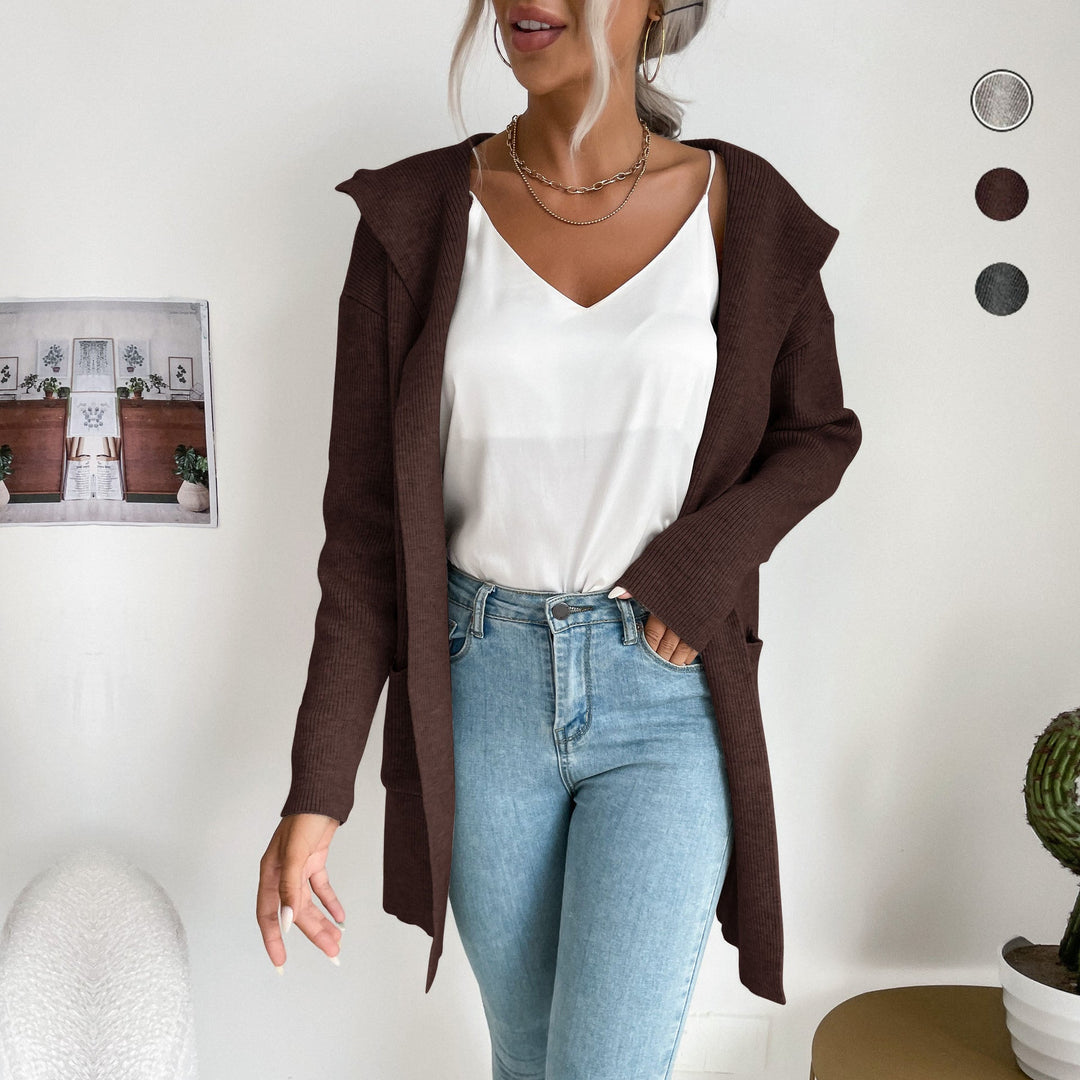 Damen Langer gerippter Cocoon-Cardigan aus leichtem Feinstrick mit Eingrifftaschen Echoarchiv