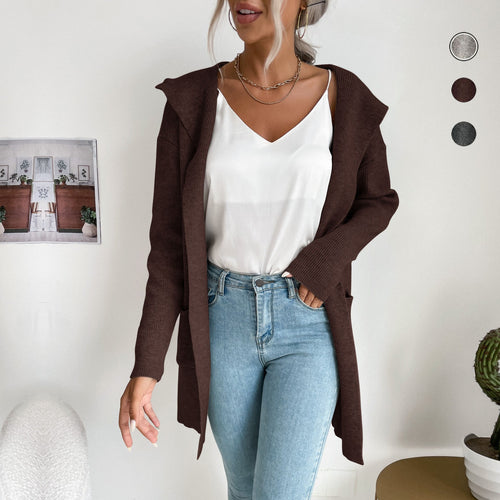 Damen Langer gerippter Cocoon-Cardigan aus leichtem Feinstrick mit Eingrifftaschen Echoarchiv