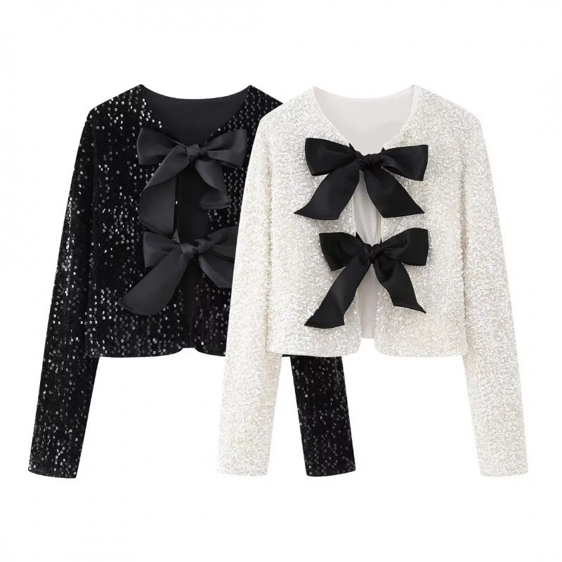 Damen Pailletten-Bolerojacke mit dekorativen Satin-Schleifen Echo Archiv